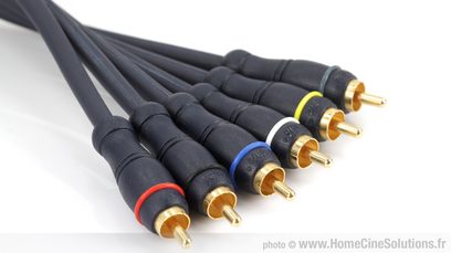 Analogový audio kabel RCA Real Cable Multikanál 5+1 / 1,5 m černý, 6 pozlacených RCA konektorů na každém konci, pohled shora
