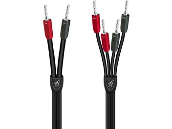Audioquest Rocket 11 SBW højttalerkabel 2 x 2m med røde og sorte stik mærket AMP, TREBLE og BASS