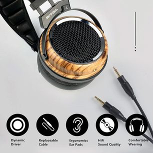 Åben hovedtelefon Sivga Phoenix i zebratræ, dynamiske transducere, udskifteligt kabel, ergonomiske ørepuder