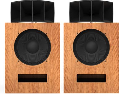 Enceintes bibliothèque Klipsch kO-R1 Figueroa Veneer avec façade en bois, haut-parleurs circulaires noirs et évent rectangulaire noir