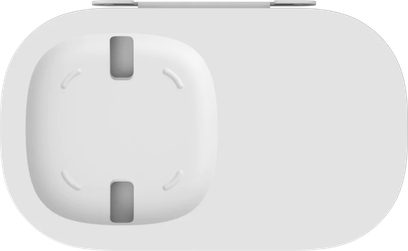 Sonos Shelf Lautsprecherständer weiß, Aufsicht, ovale abgerundete Form, zwei kreisförmige Vertiefungen, glattes weißes Material