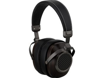 Zwarte en bruine Sendy Audio Anser Zebrano hifi-hoofdtelefoon met open roosters en gewatteerde hoofdband met witte stiksels