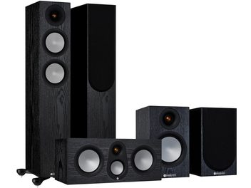 Monitor Audio Silver 200 7G Säulenlautsprecher-Set schwarz Eiche, 2 Säulenlautsprecher und 3 kompakte Lautsprecher, schwarzes Holz, Frontansicht