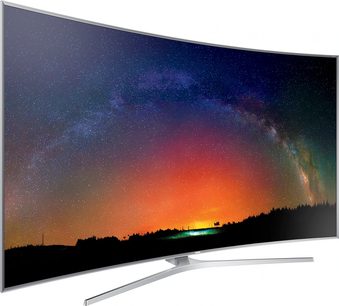 Samsung UE65JS9500 buet ultra-bred TV, der viser et livligt natlandskab i klare farver