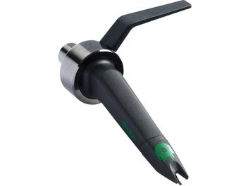 Ortofon Concorde MKII MIX black and silver DJ cartridge, side view, green stylus, green logo and inscriptions
