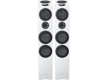 Coppia di diffusori da pavimento Canton GLE 90 AR S2 bianchi, pannello frontale con 4 altoparlanti e modulo superiore nero
