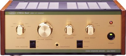 Leben CS300X S rør-hi-fi-forstærker, frontvisning, gylden frontpanel med knapper og stik, træhus