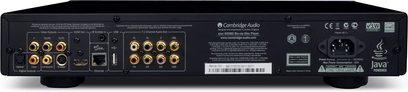 Cambridge Audio Azur 650BD 4K Blu-ray-afspiller, frontvisning, bagpå tilslutninger, frontknapper og display