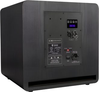 Sort Tonewinner SW-D2000 subwoofer, bagfra med tilslutningspanel, digitalt display og basrefleksport