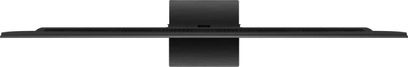 Televizor TCL 85C7L, pohled shora, ultra tenká černá obrazovka s centrálním obdélníkovým stojanem