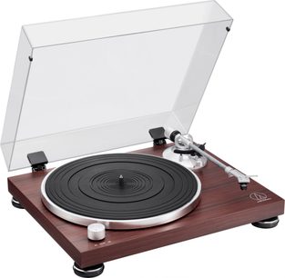 Giradischi Audio Technica AT-LPW50BTRW, finitura in legno, coperchio trasparente, braccio di lettura con testina, su base