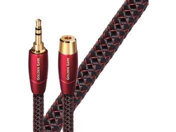 Audiokabel Golden Gate 3,5 mm Klinke männlich zu weiblich 2 m rot und gold, vergoldete Stecker, schwarzes geflochtenes Kabelgeflecht