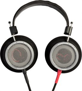Atvērta tipa vadu hi-fi austiņas Grado HP100 SE ar melnu galvas stīpu, melnas putu apaļas ausu spilventiņus un sudraba metāla režģiem