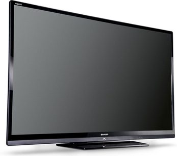 Sharp LC-60LE635E 60" fladskærms-LED-TV, frontvisning, slukket, smal sort ramme, på fod