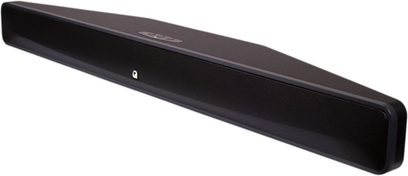 Q Acoustics Media 4 black soundbar, front view, elongated rectangular shape with rounded edges