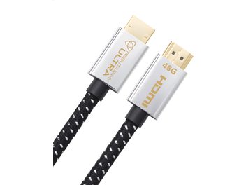 Tributaries UHDU Ultra HDMI kabelis 3m ar zelta savienotājiem, sudraba korpusiem, zelta uzrakstiem un melnu pītu apvalku