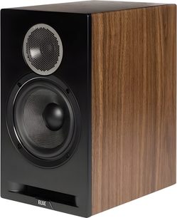 Elac Debut Reference DBR62 højtaler, trækasse i brun, sort front, gitterbeskyttet diskant, forreste basrefleks, 3/4 forfra højre side