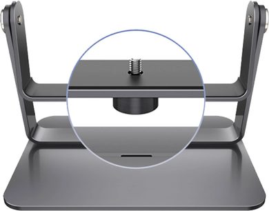 Στήριγμα οροφής για βιντεοπροβολέα Hisense HSD6H, όψη από μπροστά, μαύρη μεταλλική κατασκευή, κεντρική βίδα, ζουμ στη βίδα
