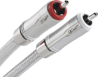 QED Reference Signature Audio 40 1m analogt RCA-lydkabel, sølvbelagte stik, grå flettet kappe, rød i den ene ende