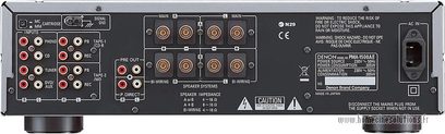 Wzmacniacz hi-fi stereo Denon PMA-1500AE, widok z tyłu, złącza audio i głośnikowe, przełącznik zasilania, gniazda AC
