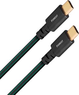Два USB-C кабелі Forest довжиною 0,75 м з чорного вуглецевого волокна з позолоченими конекторами та зеленими смужками