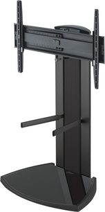 Drejelig sort TV-møbel med TV-stander, hylde og integreret kabelstyring, på rektangulært stativ