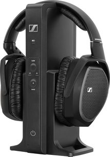 Cuffie hi-fi aperte Sennheiser RS 175 nere, vista laterale sinistra, padiglioni auricolari ampi e archetto imbottito, comandi sull'auricolare destro