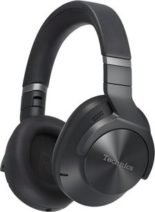 Technics EAH-A800 sort hi-fi hovedtelefoner, brede ovale ørepuder, polstret hovedbøjle, similærskind, børstet metal, profilvisning på hvid baggrund