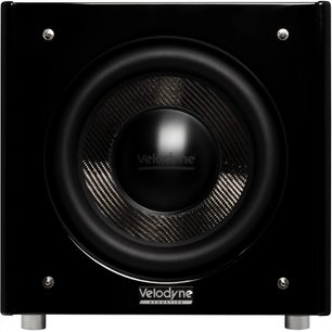 Velodyne SPL-X 12 subwoofer i sort højglans set forfra, 12-tommers bashøjttaler med kulfibermembran