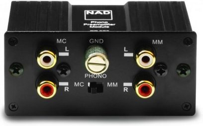 NAD PP375 sort forforstærker, sort, aluminiumsfront, gain-potentiometer, RCA- eller MM/MC-indgange, jordforbindelsesomskifter