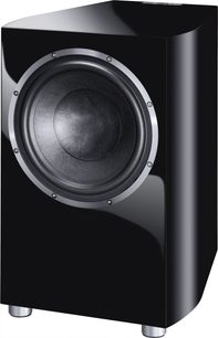 Heco Celan Revolution Sub 32 A zwart gelakt subwoofer, ronde luidspreker, metalen rooster, 4 poten
