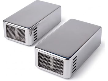 Coppia di super tweeter Townshend Maximum Supertweeters argentati, con griglie frontali e fessure laterali