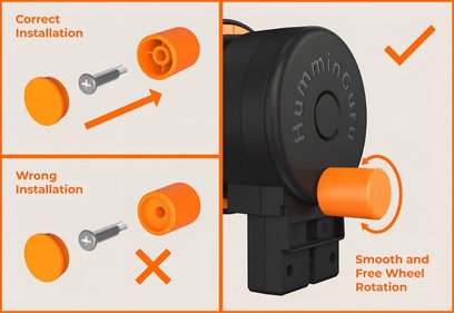 HumminGuru EZ WASHER pladevaskemaskine, korrekt og forkert monteringsdiagram for den orange siderulle