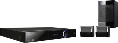 Pioneer BCS-FS121 2.1 højttalersæt, Blu-ray-afspiller, to kubiske højttalere, basreflekskabinet, sort, hvid baggrund