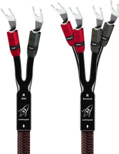 Cavo per altoparlanti o diffusori Audioquest Rocket 33 SBW 2 x 3m con connettori a forcella metallici e guaine nere intrecciate