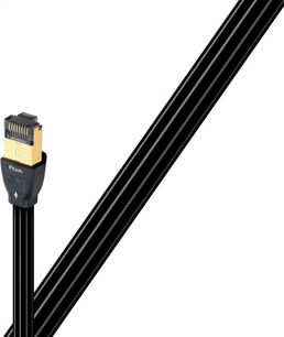 Audioquest Pearl 3m Ethernet-nettverkskabel RJ45, rett, svart og gull kontakt, svart kabelkappe, på hvit bakgrunn