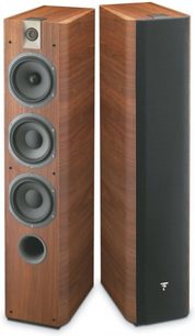 Sloupová reprosoustava Focal Chorus 726 ořech, 3 reproduktory, bass-reflex port, dřevěná povrchová úprava ořech, pohled zepředu a z boku