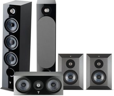 Pakke med Focal Chora 826SR black søjlehøjttalere og reolhøjttalere, 2 søjlehøjttalere, 3 reolhøjttalere, sort finish, set forfra