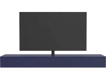 Mobile audio-video Spectral Core 20 blu scuro, dal design basso e lineare, con televisore su supporto centrale