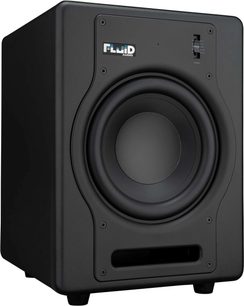 Diffusore amplificato da studio Fluid Audio F8S nero, vista frontale, cabinet in legno con altoparlante rotondo centrale