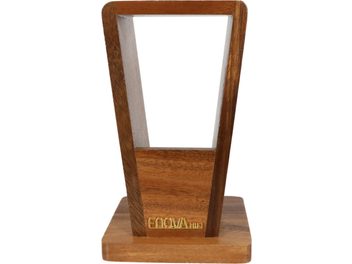 Accessory for HI-FI Headphones Enova HIFI DELUXE HSWO walnut, front view, wooden structure, square base, golden logo at the bottom