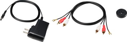 Giradischi Audio Technica AT-LPW50BTRW, cavi RCA rosso e bianco, cavo di alimentazione, adattatore di alimentazione nero