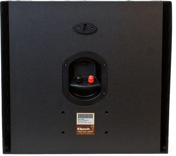 Klipsch RS-62 MkII sort baghøjttaler, set forfra, med synlige højttalere og terminalblok på mat sort panel