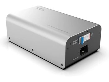 IsoTek V5 Syncro Uni 16 Power Conditioner in silver, rectangular casing with rounded edges, rear-right perspective view