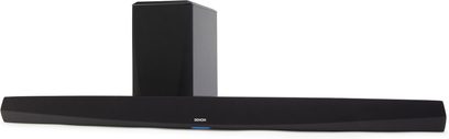 Denon DHT-S516H sort soundbar, set forfra, aflang rektangulær form, sort gitter på forsiden