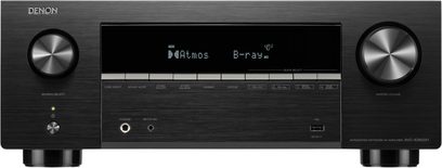 Denon AVR-X3900H hjemmebio-receiver i sort, frontpanel med stor central skærm, to drejeknapper og USB-port