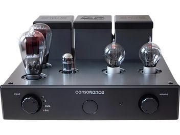 Consonance Linear 1 25th Anniversary stereo forforstærker, mat sort kabinet, aluminiumsfront, 4 rør, potentiometre