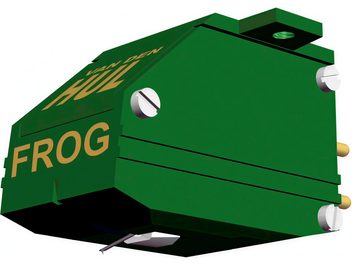 Zielona komora gramofonowa Van den Hul The FROG, widok z prawego tylnego 3/4, zielone obudowa z złotymi napisami