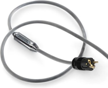 Siltech Explorer 270P Power -verkkokaapeli 2 m, harmaa punottu suojasukka, musta muovinen pistoke kullatuilla tapeilla, metallimoduuli