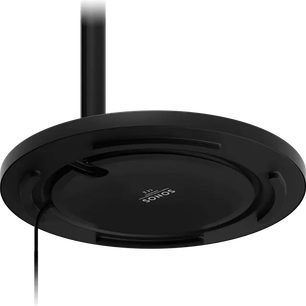 Stojalo za zvočnik Sonos za One, One SL in Play:1 črne barve, pogled od zgoraj, krožne oblike, z matiranim črnim površjem, z logotipom Sonos v središču